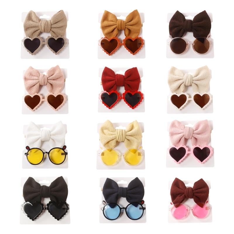 Baby Girls Headband Sunglasses Decor Kit Children Kids Supplies Seaside Beach- Accessories Bows Hair Band & Sunglasses