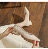 Thick Heel Pointed Head Shallow Mouth Foot Cover Spring Single Shoes Women's 2025 New Low Heel Fashion Late Evening Wind Bridesmaid Women's Shoes