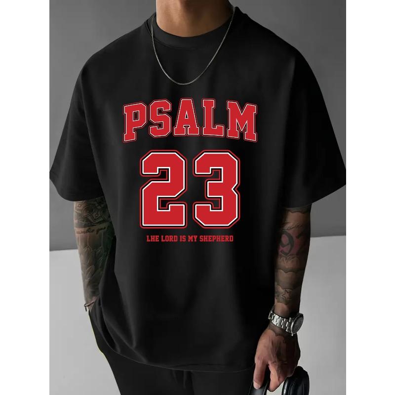 European Size Men'S Black Psalm 23 Graphic T-Shirt - "The Lord Is My Shepherd" Print, Lightweight & Breathable Fabric, Regular Fit Casual Streetwear