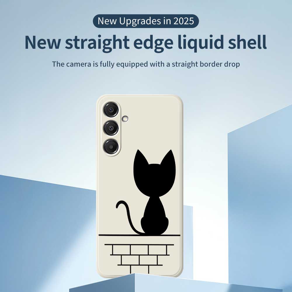 For Samsung Galaxy A16 5G/4G Case Black Cat on the Wall Pattern Printing Straight Edge TPU Phone Back Cover