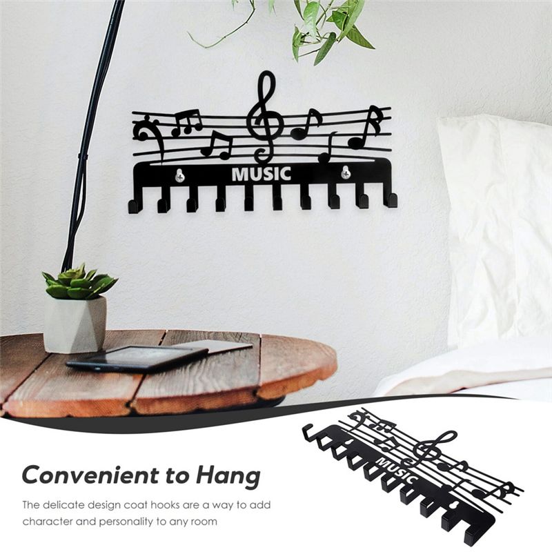 Key Holder Wall Mount Home Decorative Key Holder Hook Rail Music Note Shape Vintage Coat Hooks For Coat Hat Towel Rack Purse