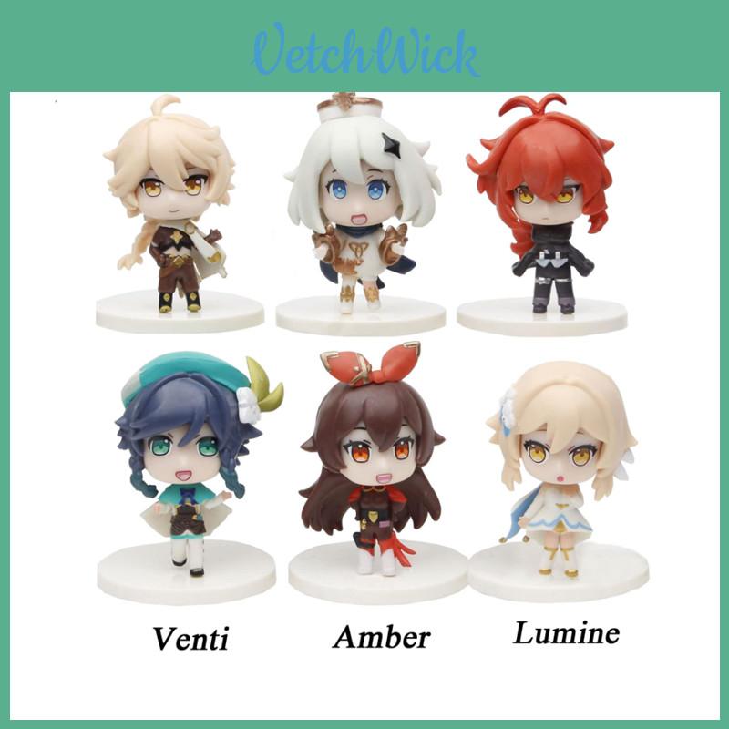 Set di 6 figure in PVC carine e divertenti di Genshin Impact, action figure anime per decorazione