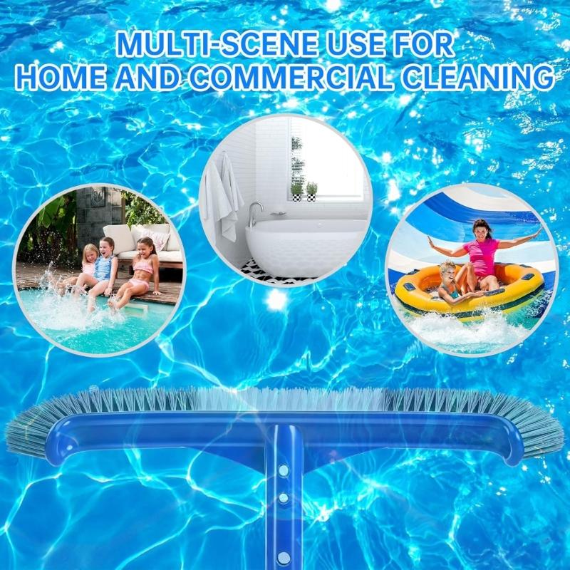 Pool Brush 17inch Pool Brush Head for Cleaning Pool Walls Curved End Pool Scrub Brush Nylon Bristles Pool Brush Head
