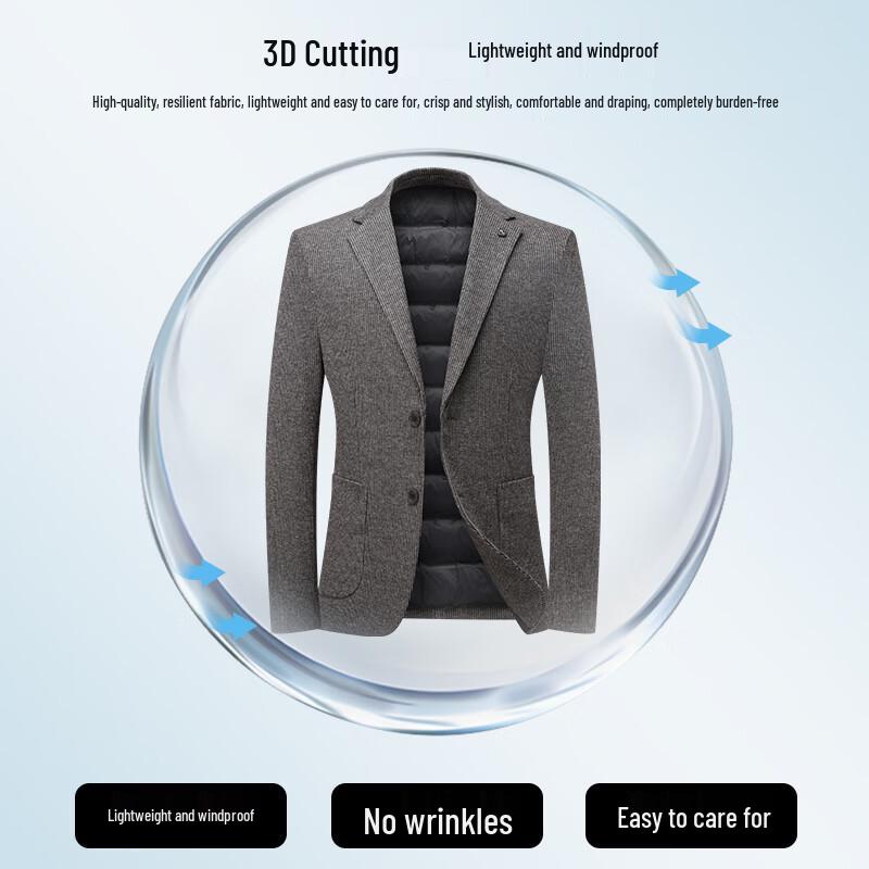 ROMON Men's Winter Wool-Blend Down-Lined Business Casual Blazer
