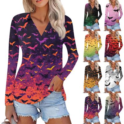 Women's Summer Fashion Casual  Printed V-Neck Long Sleeve Shirt Top