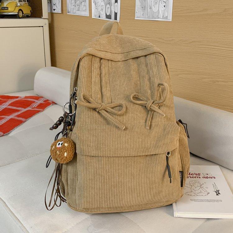 Schoolbag Japanese ins bow new campus high value corduroy schoolbag junior high school high school student backpack