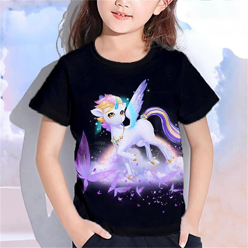 

Одежда для девочек от 9 до 12 лет Футболка с единорогом для детей Летние футболки с коротким рукавом Kawaii 140