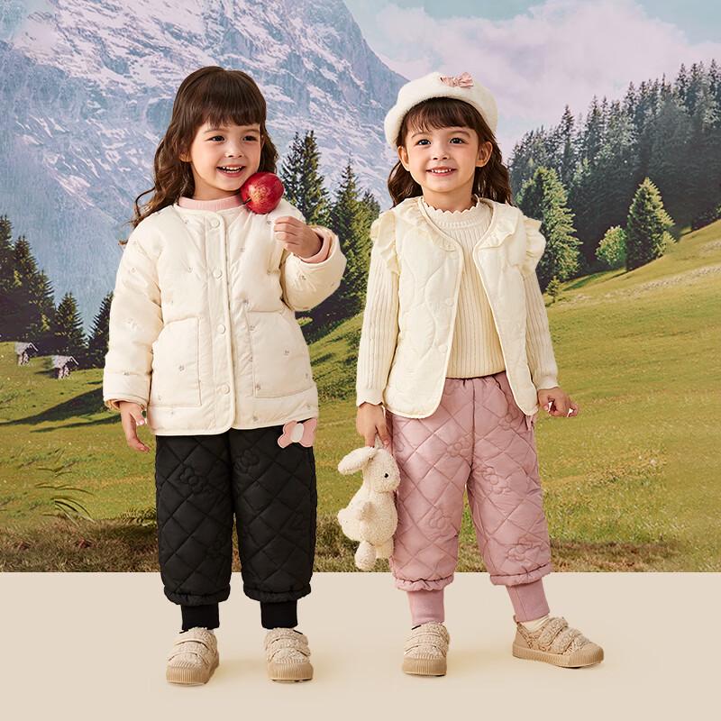 JELLYBABY Girl's Quilted Plush-Lined Winter Casual Pants with Bow