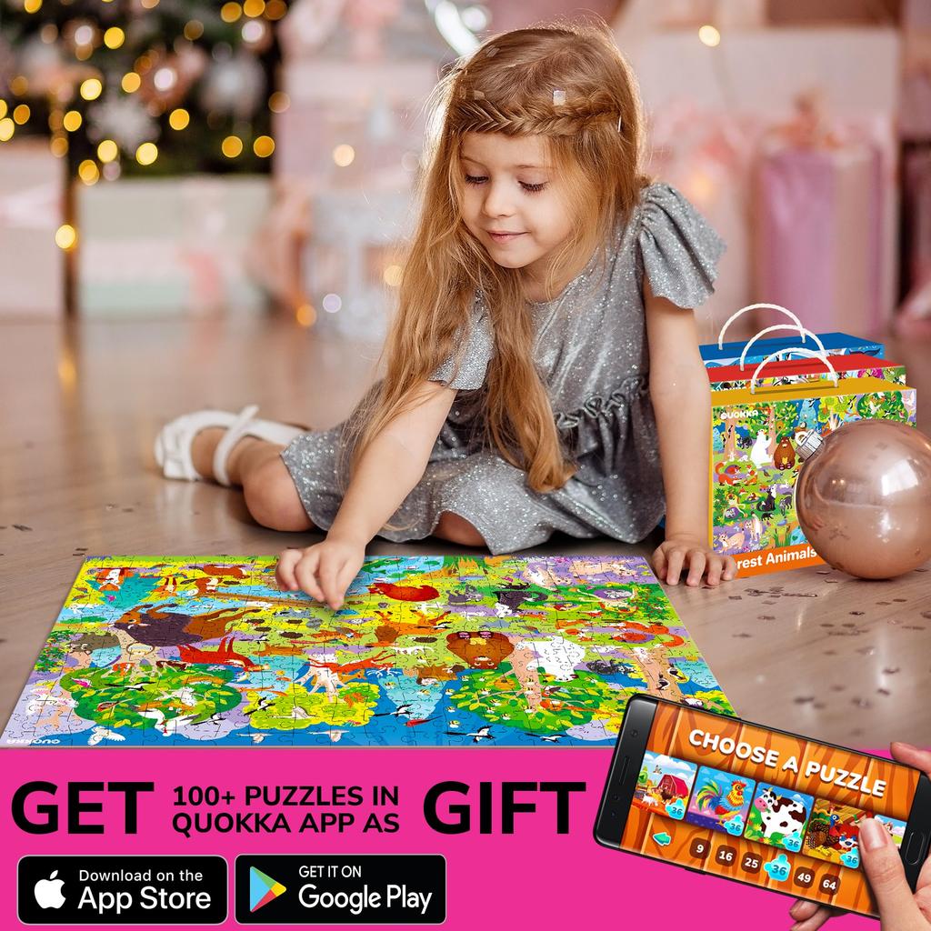 QUOKKA 300 Piece Puzzle for Kids Ages 8-10 - Set of 3 Floor Jigsaw Puzzles - Ages 10-12 Sea Creatures, Forests, Insects Learning Toys - Educational