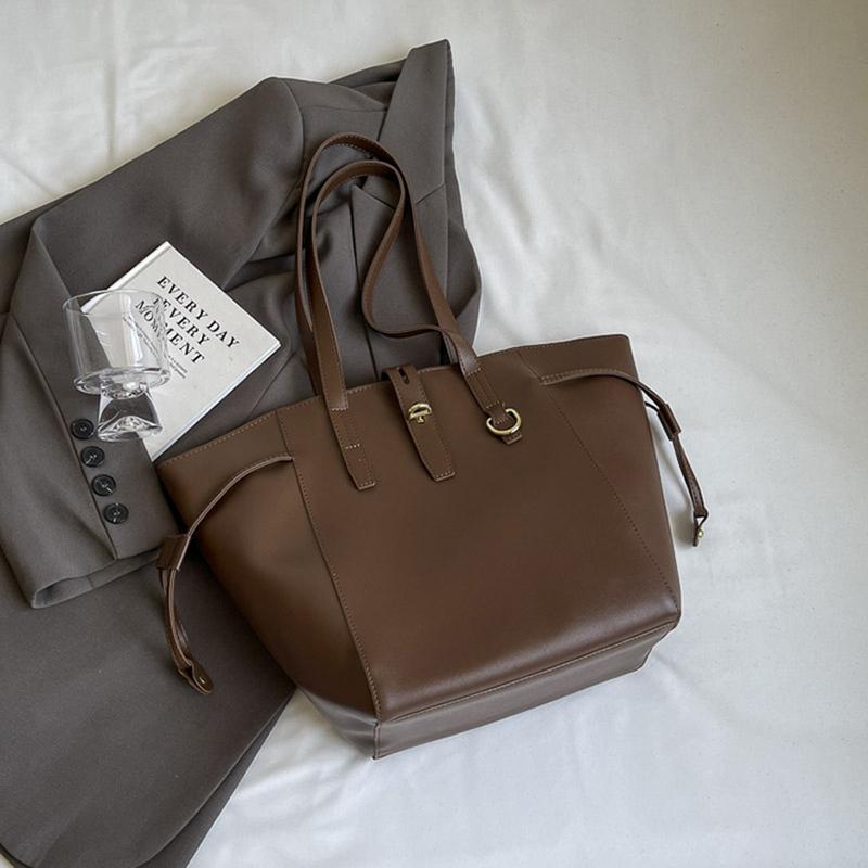 

Винтажная большая вместительная сумка-тоут для женщин, корейские простые сумки через плечо для поездок на работу, новые осенне-зимние дорожные сумки из искусственной кожи (30cm<Max Length<50cm)