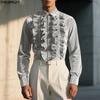 Elegant Men Lapel Neck Long Sleeve Velvet Ruffled Casual Loose Shirts