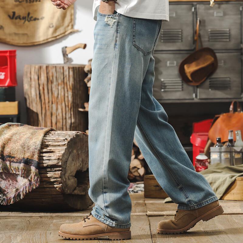 Men's Light Blue Relaxed Straight-Leg Washed Jeans