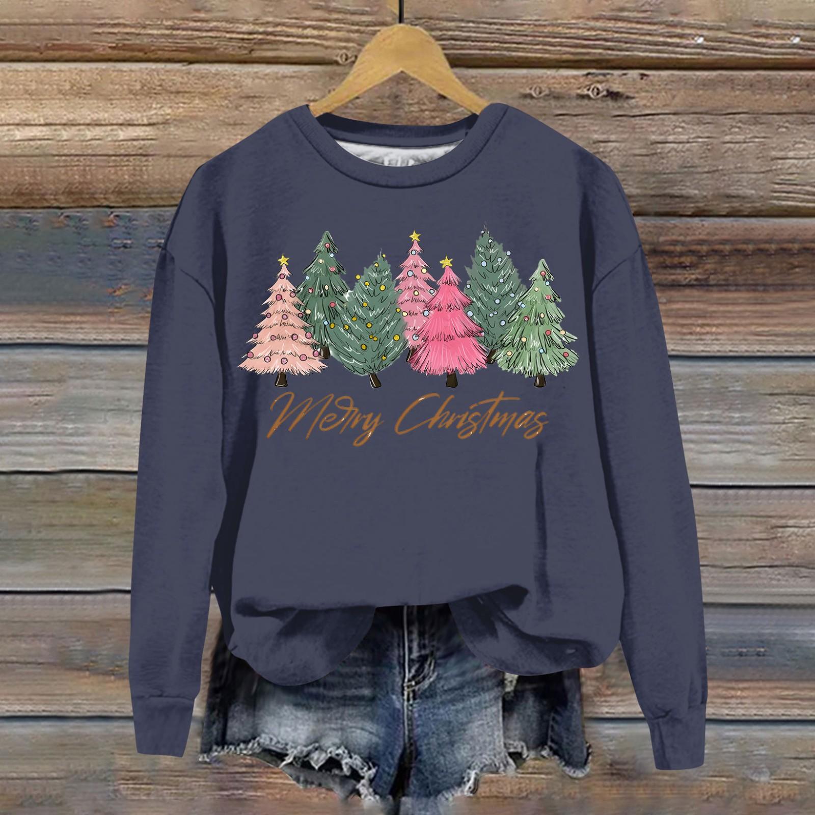 Женская модная рождественская свободная толстовка с длинным рукавом и круглым вырезом — фото 9