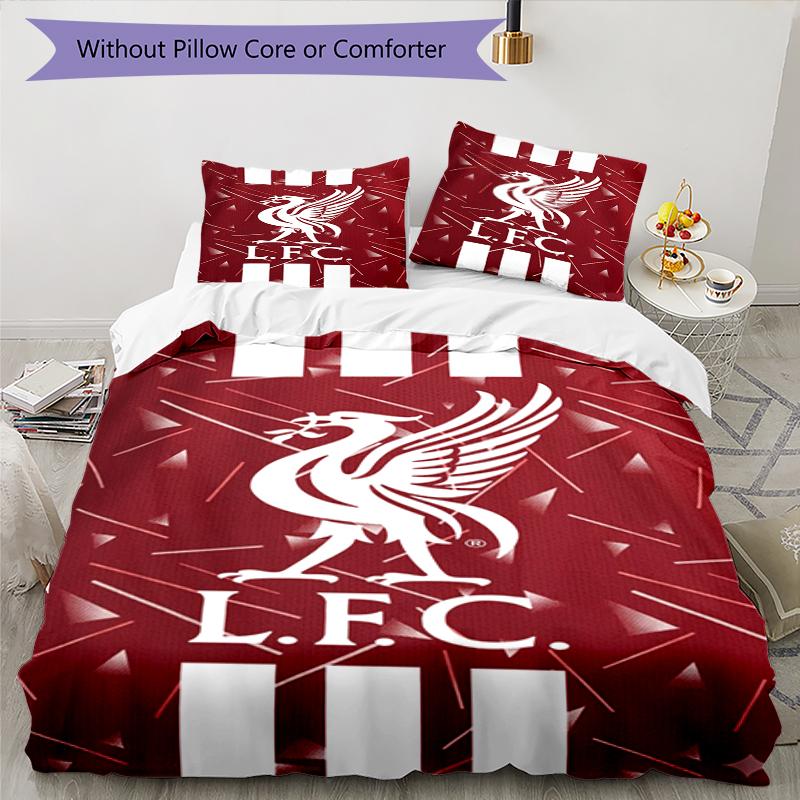 3pcs Liverpool Football Club Bedding Set Duvet Cover Closure Includes 1 Duvet Cover & 2 Pillowcases, Soft and Comfortable for All Seasons.