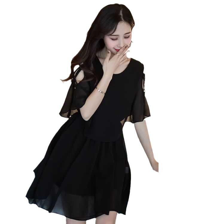 Plus Size Korean Style Chiffon Dress: Mid-Length, Slimming, Belly-Covering, Short Skirt