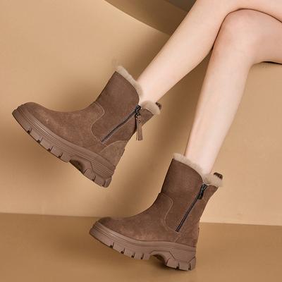 Women Snow Boots 2025 Autumn/Winter New Solid Color Plush Snow Boots Zipper Thick Bottom Anti Slip Warm Boots