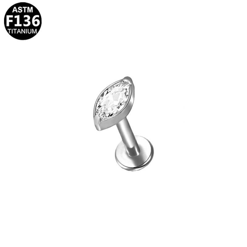 Titanium F136 Horse Eye Zircon Long Thread Ear Cartilage Stud Earring