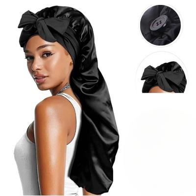 Damen Lange Haube Schlafmütze Seidige Schlafmütze mit Breitem Gummiband Haarpflege Lockiges Haar Naturhaar
