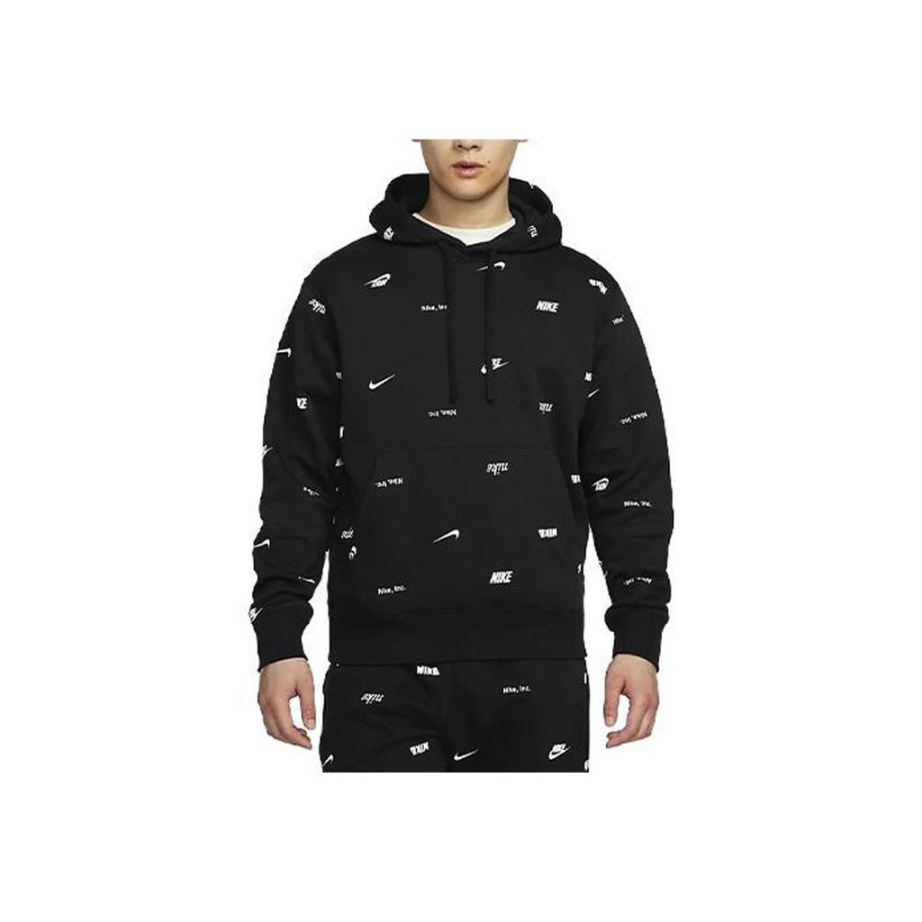 Nike Club Fleece All-Over Print Hoodie Men Sweatshirt Black FB7435-010