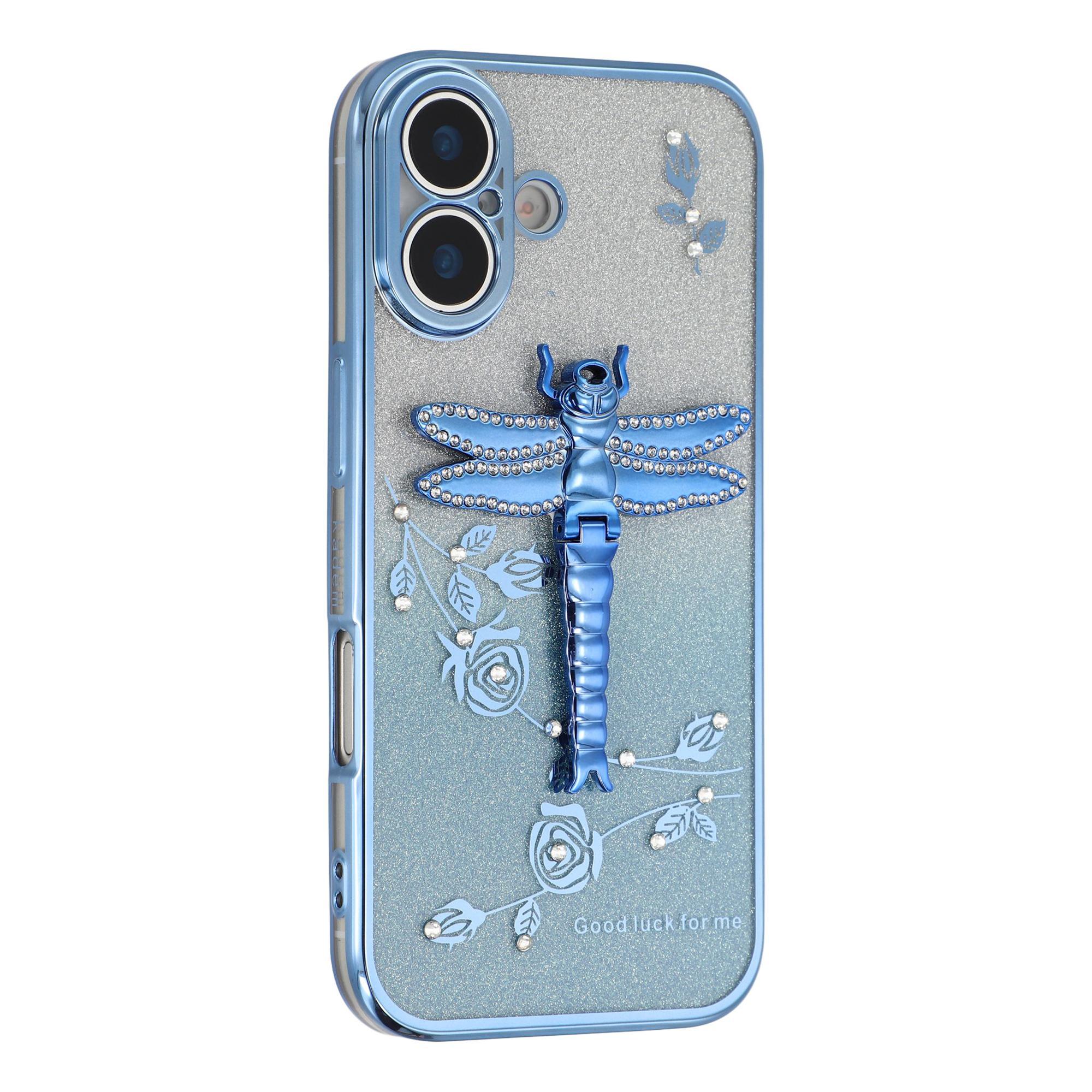 

KADEM For iPhone 17 Case Dragonfly Kickstand TPU Flowers Glitter Phone Cover Blue