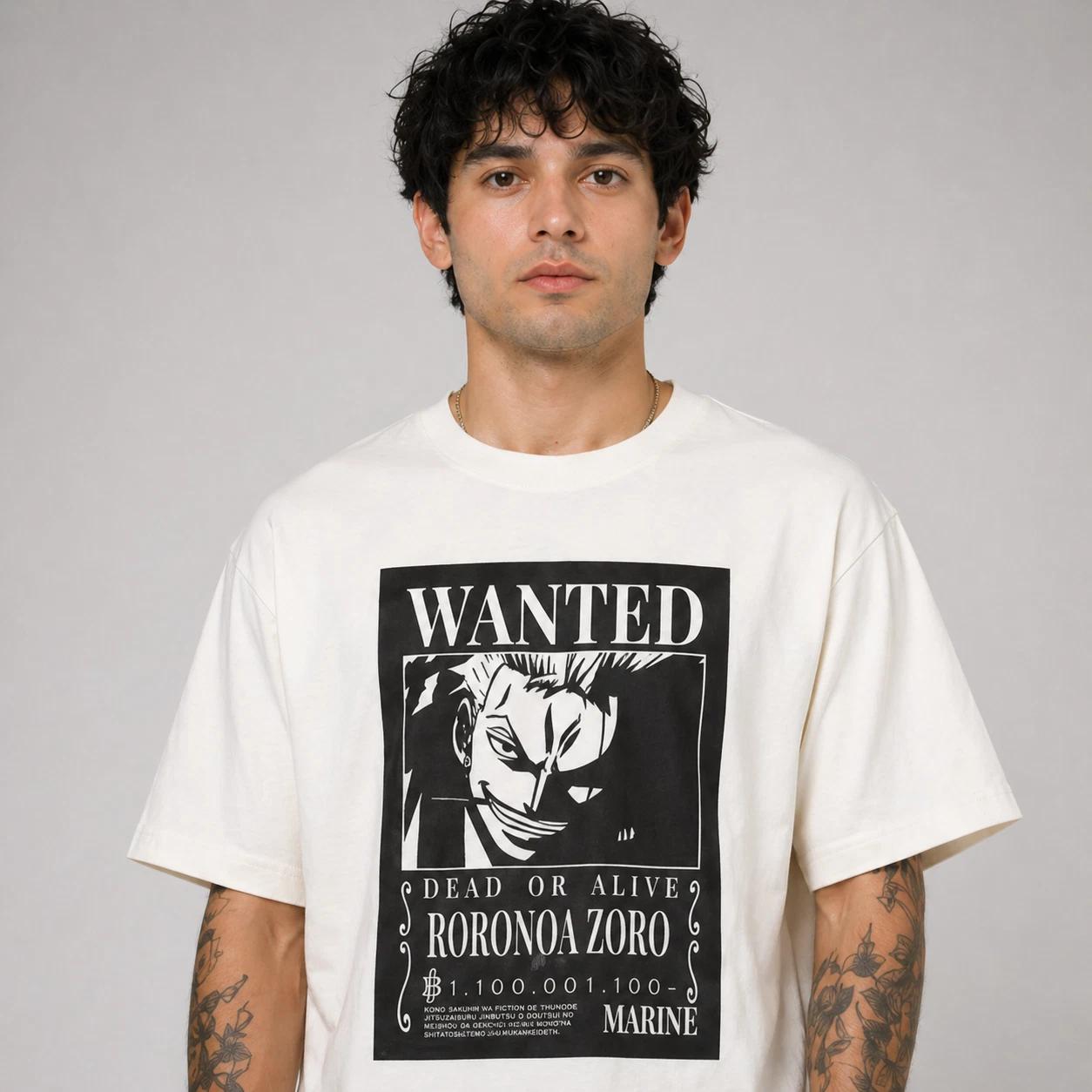 Zoro One Piece Wanted Poster Anime Graphic Printed T-Shirt Cool Streetwear Tee 4XL
