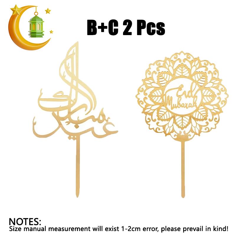 2026 Ramadan Eid Mubarak Gold Acrylic Cake Topper Set Muslim Ramadan Holiday Party Cake Decorations Party Home Decoration