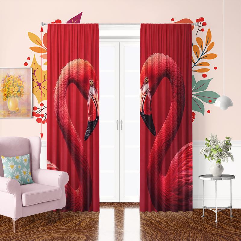 2 Pieces - Valentine's Day Flamingo - Printed Curtain 100% Polyester, Suitable for Home Decor (excluding Light Poles)