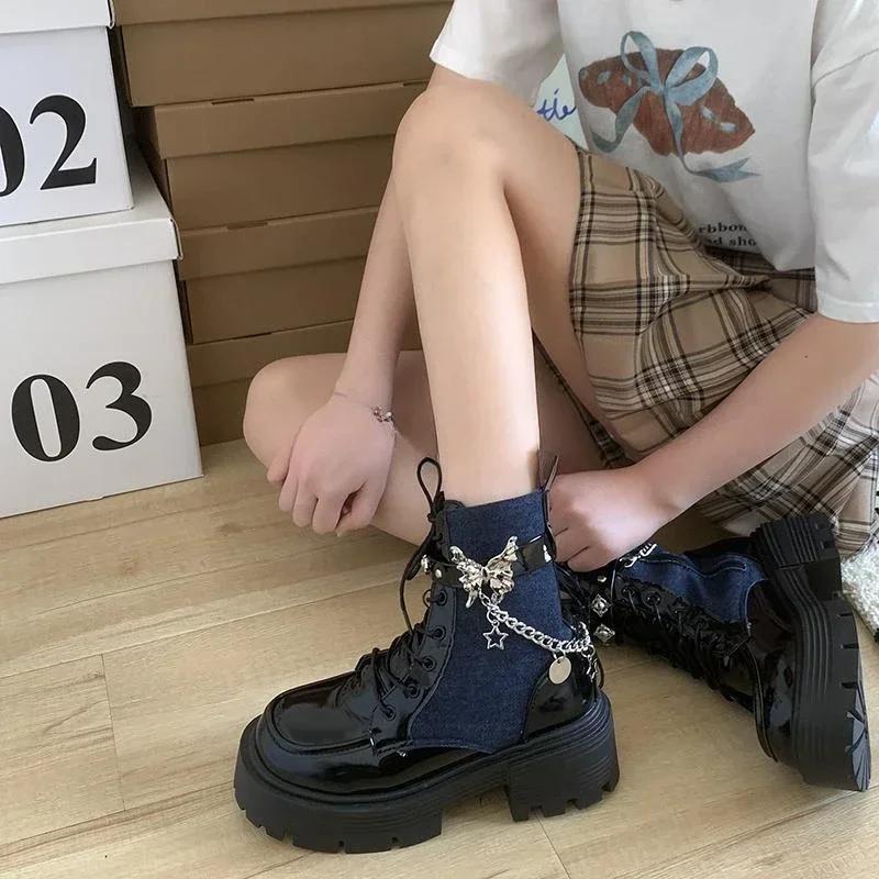 Fashion Ankle Boots for Women Elegant With Medium Heels Laces Lace-up Booties Biker On Offer Trend 2024 High Quality Woman Short Shoes