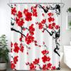 Watercolor Flower Shower Curtain, Vintage Plum Blossom Tropical Plant Green Leaf Bird Elegance, Bathroom Decor Set With Hooks