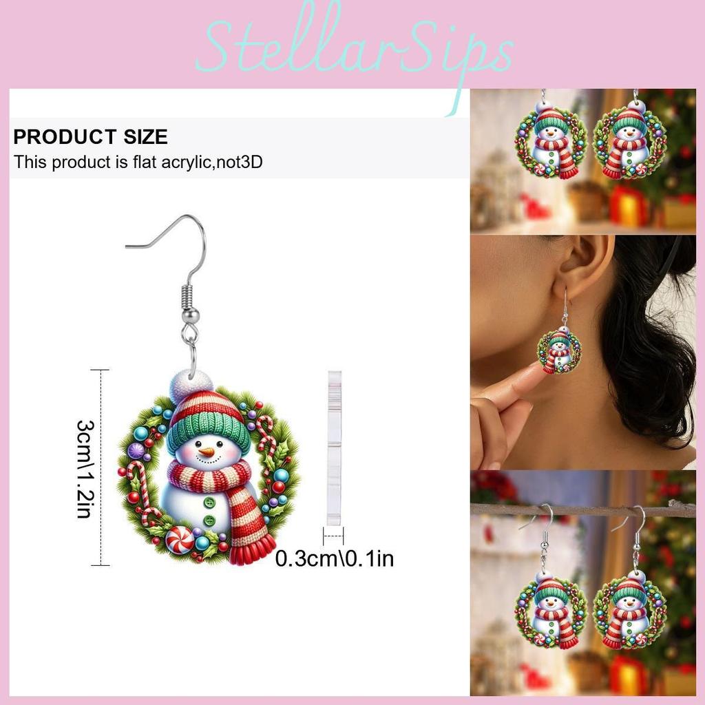 Christmas Acrylic Snowman Earrings With Printed Art For Winter Holiday Accessories