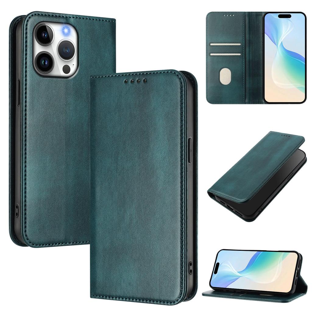 Applicable to iPhone16E leather case, Samsung S26 retro leather pattern card wallet magnetic protective case A25E solid color