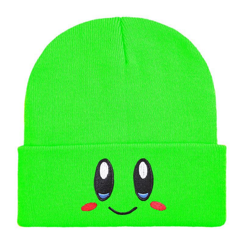 Cappello a Maglia Rosa con Viso Ricamato 3D Espressione di Kirby Carino Versatile Cappello in Filato