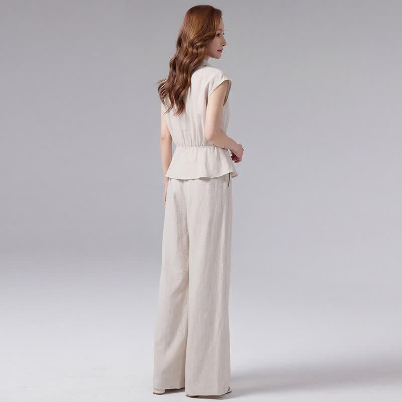 Women's Sleeveless Linen Top & Wide-Leg Pants Set