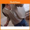 Elegante Damen Langarm Pailletten V-Ausschnitt Oberteile Bluse mit lässiger Übergröße