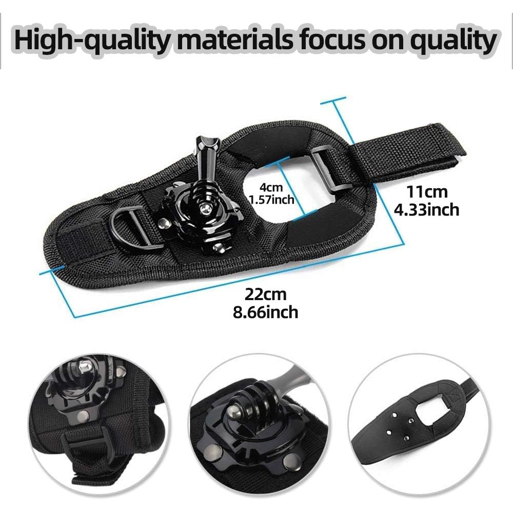 Glove Wrist Strap Mount 360° Rotatable for GoPro Hero 13 12 11 10 9, Adjustable Palm Hand Holder for Action Camera POV Vlogging
