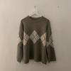 Woman Argyle Sweaters Autumn Winter Pullovers Long Sleeve O-Neck Loose Knitted Korean Tops Casual Vintage Jumper