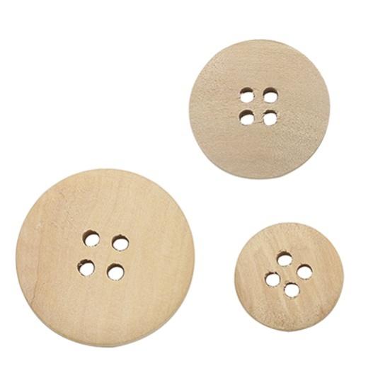 50 Pcs Mixed Wooden Buttons Natural Color Round 4-Holes Sewing Scrapbooking DIY