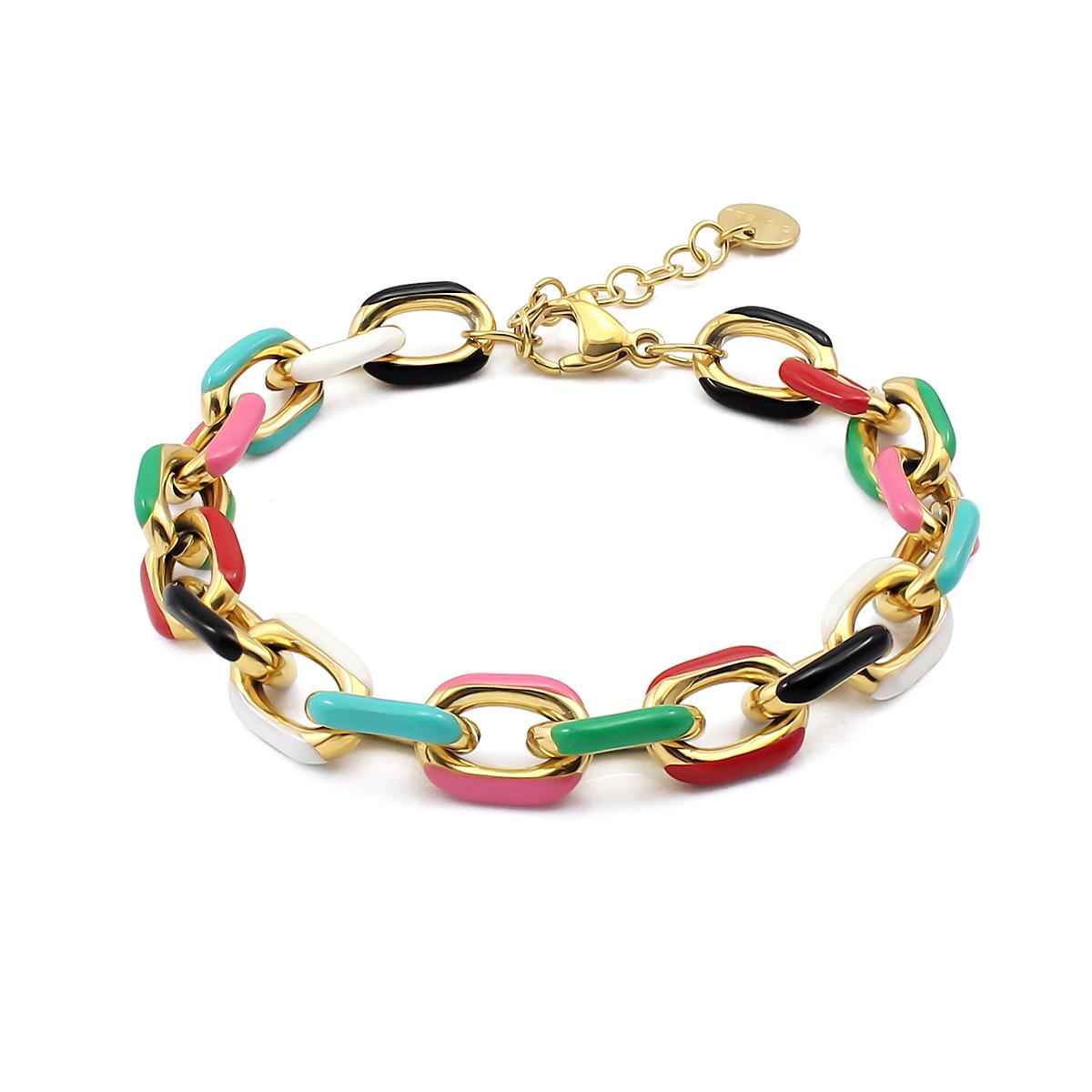 

New Arrival Waterproof 18K Gold Plated Drip Oil Stainless Steel Enamel Paperclip Link Chain Necklace Bracelet Jewelry Set