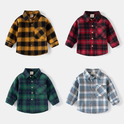Spring and Autumn Children's New Long Sleeve Plaid Cotton Shirt