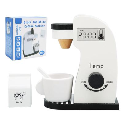 Kids Coffee Maker Playset Black White Rounded Edges Educational Wood Vivid Toddler Kitchen Playset