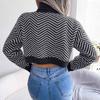 Women's Fashion Casual High Neck Long Sleeve Striped Crop Sweater