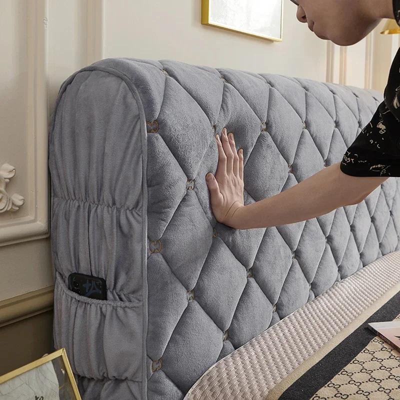 

Все включено Роскошный вышитый бархатный стеганый чехол для изголовья кровати Однотонный мягкий пушистый короткий плюшевый чехол для изголовья кровати Все включено 1.2x0.7 Meter светло-серый