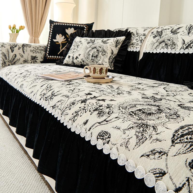 EIFLOY-French Chenille Sofa Slip Covers for Living Room, 3 Seater, Anti Slip, Corner Couch Cover, Armchair Protector, Ruffles