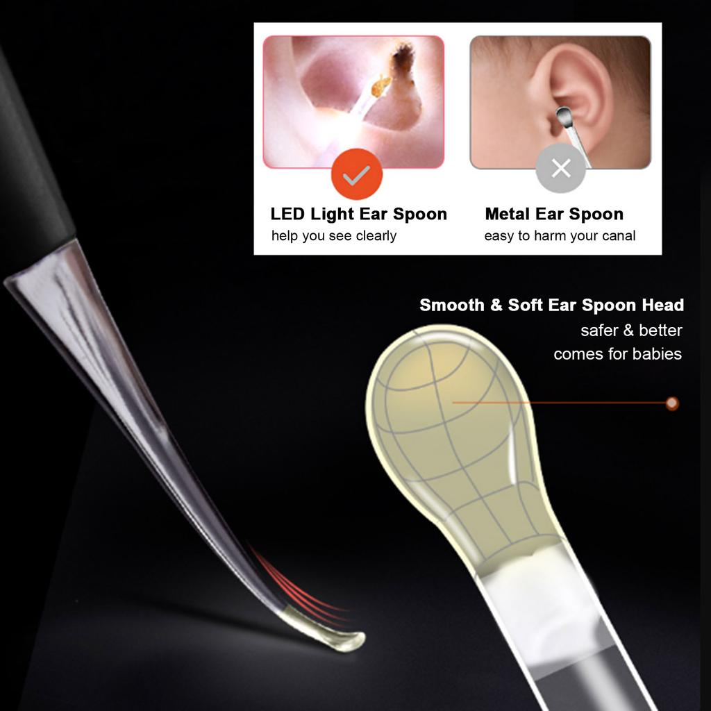 Earpicks Ear Wax Removal Tools with LED Light Flashlight Earpick Ear Spoon Tweezers Ear Cleaner for Ear Care Ear Cleaning Tool with Case