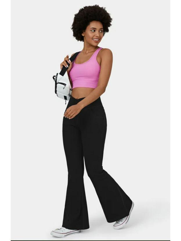 2024 Women's Plus Size Flare Yoga Pants - High Elastic Denim with Antibacterial Fabric