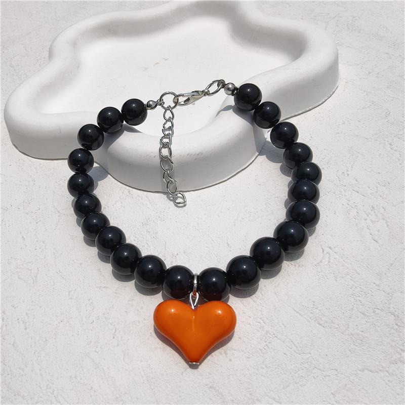 

Pet cat Internet celebrity necklace dog candy peach heart pearl chain medium and small dog cat neck XS 15-20CM чёрный