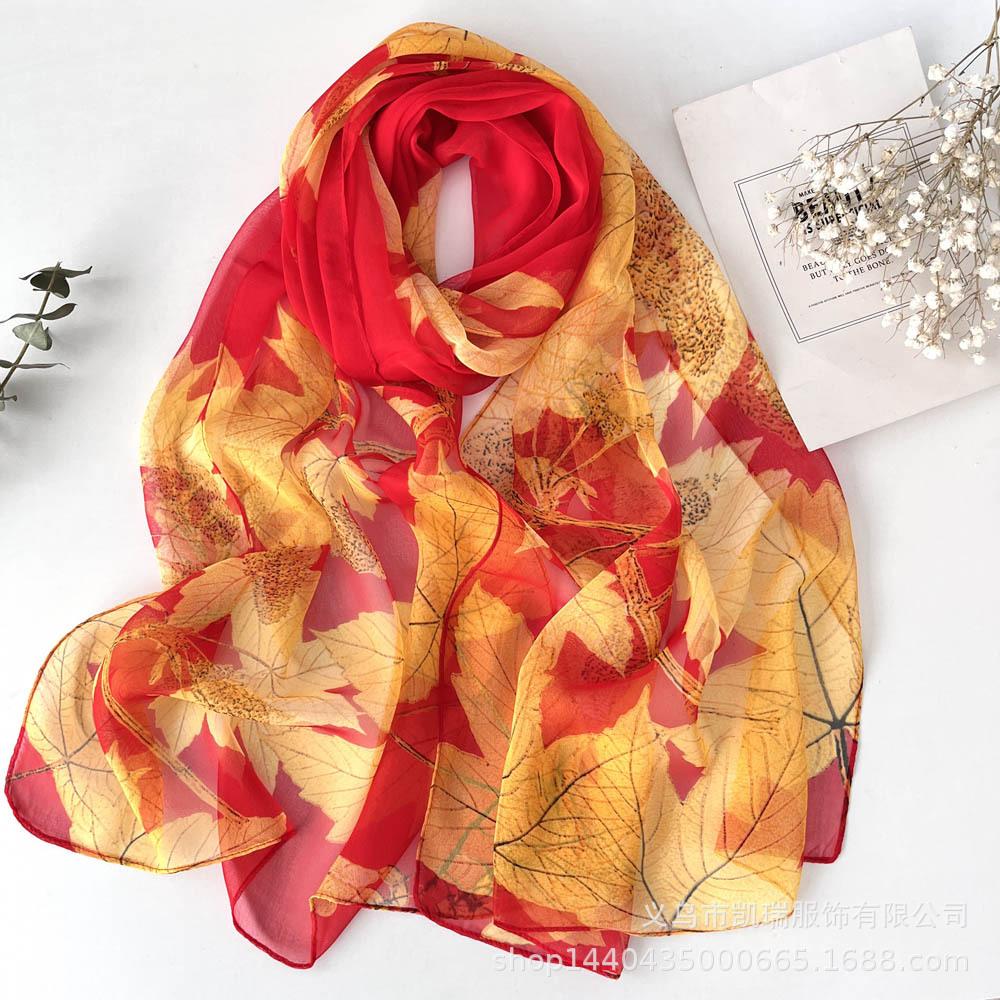 

Новый длинный шелковый шарф с солнцезащитным кремом, тонкий искусственный шелк, весенне-летний женский шарф с принтом и украшением из жоржета 160CM