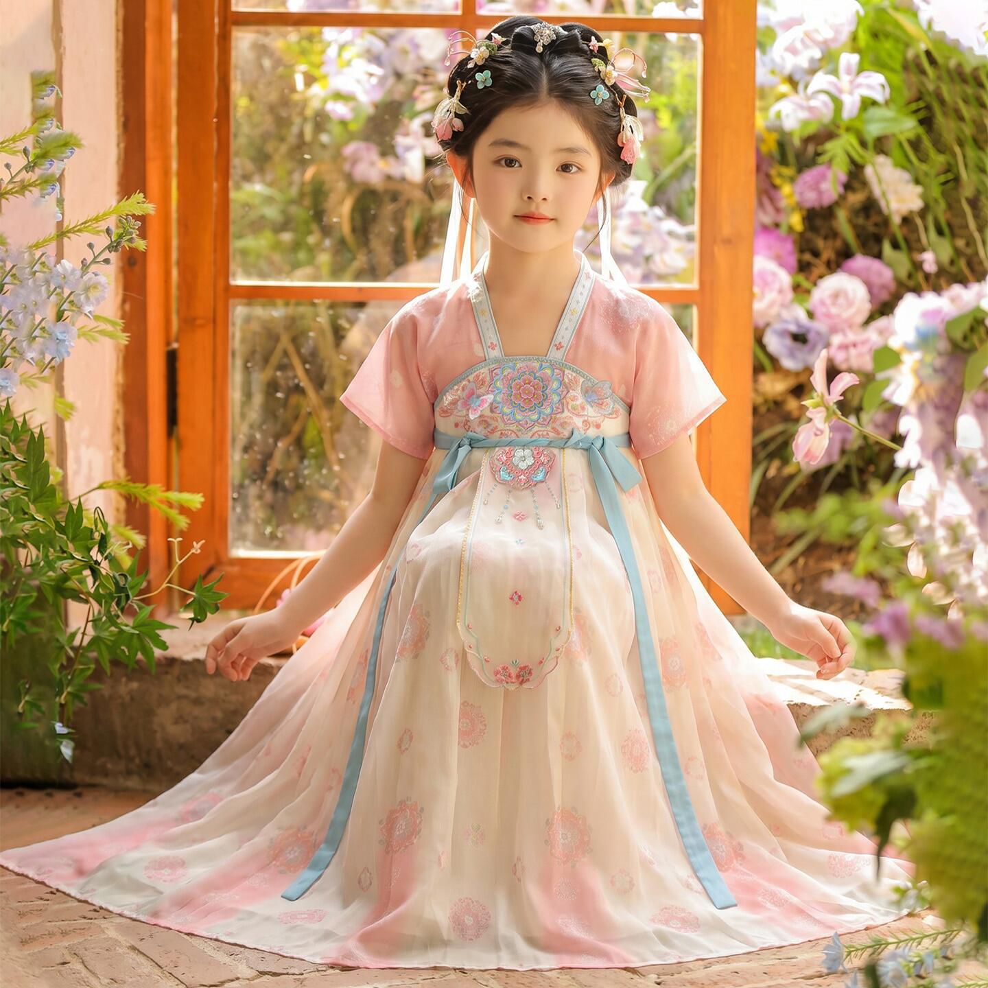 2026 Summer Hanfu: Fairy Princess Ancient Style Dress for Girls 160 розовый