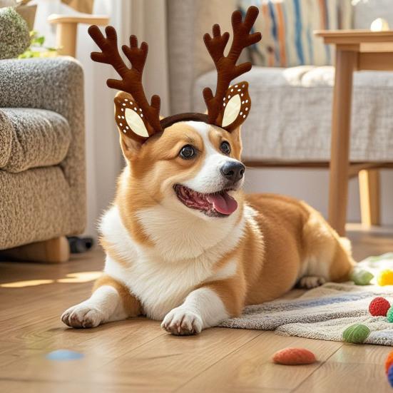 Yousheng Pet Antler Headband Adjustable Sika Deer Hairband Pet Christmas Deer Headband with Spotted Ears for Dogs Festive Dress-up Photo Accessories