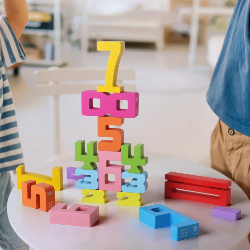 Wooden educational digital blocks, creative puzzles, stacking toys, fun brain-burning, early education topics, Montessori style